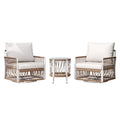 Caspian 3-Piece Outdoor Handwoven Rope Conversation Set with Swivel Chairs