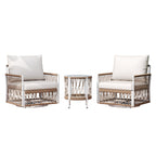 Caspian 3-Piece Outdoor Handwoven Rope Conversation Set with Swivel Chairs