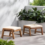 Brixton Acacia Wood Outdoor Ottomans with Cushion, Set of 2