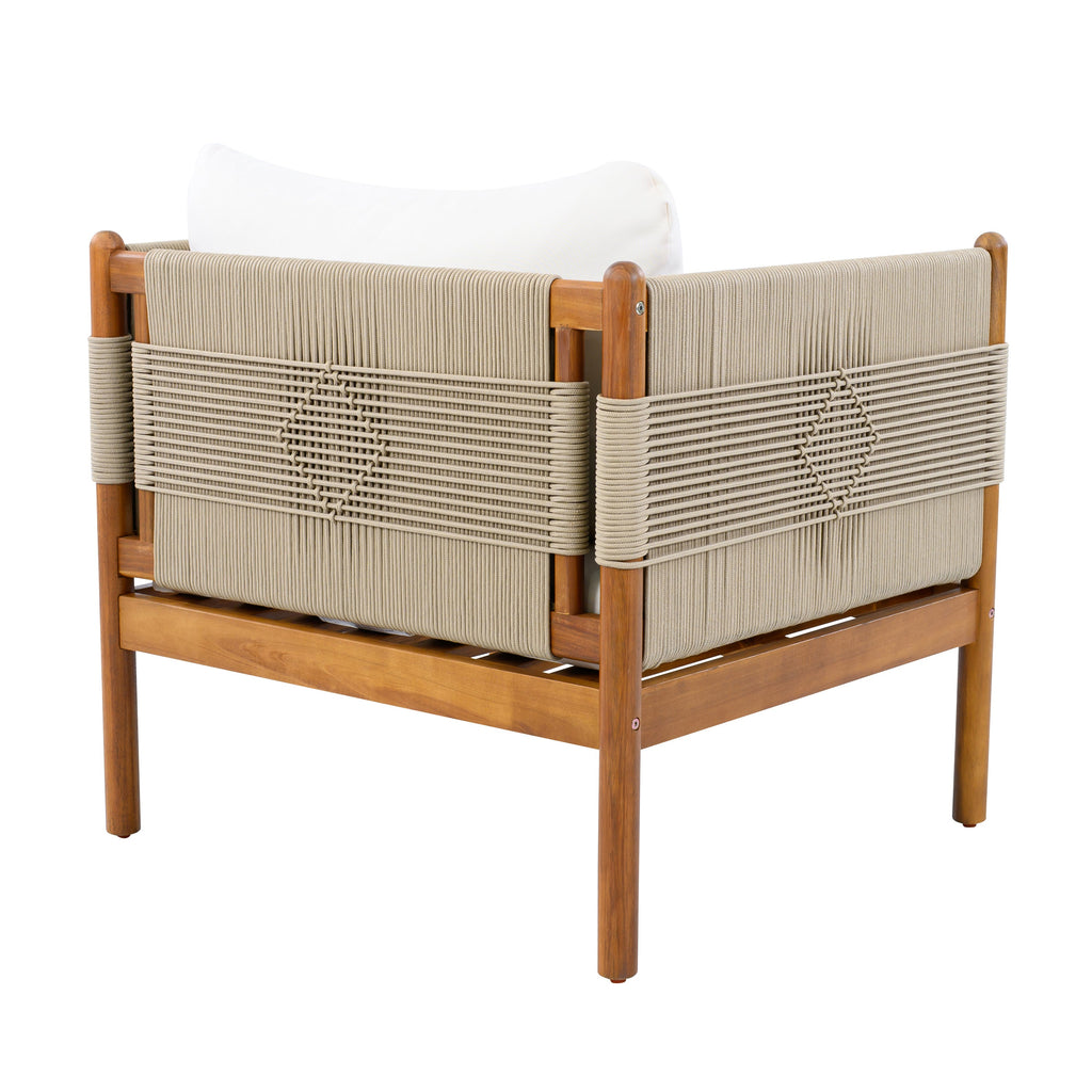 Seabrook Acacia Wood Outdoor Club Chair with Diamond Rope Weave & Cushions