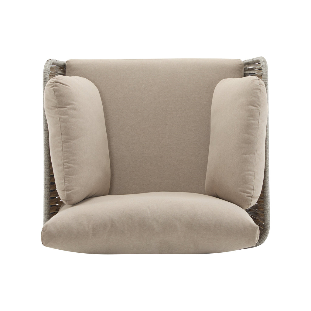Brisa Outdoor Modern Iron Lounge Chair with Rope Weave