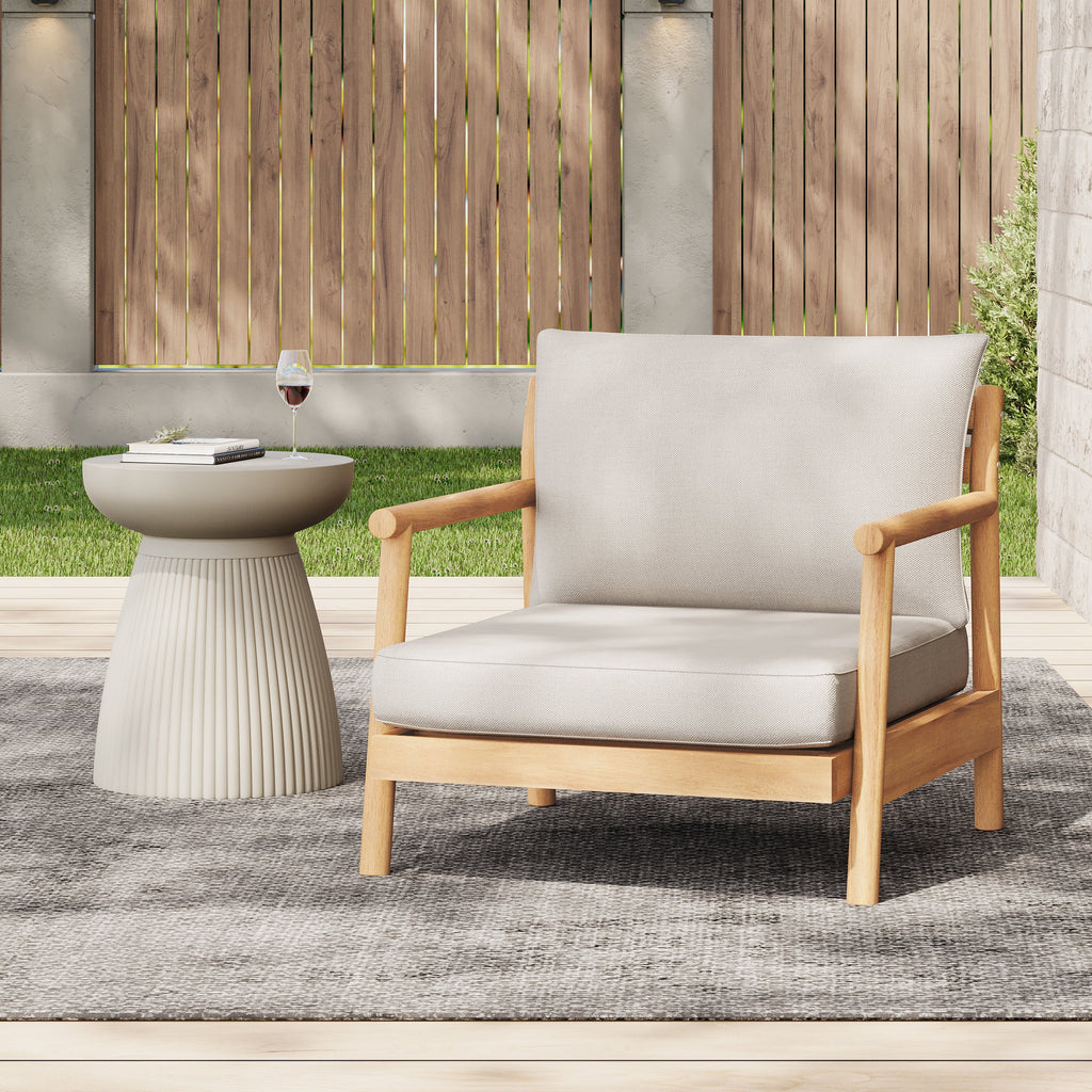 Indira Outdoor Acacia Wood Club Chair with Water-Resistant Cushion