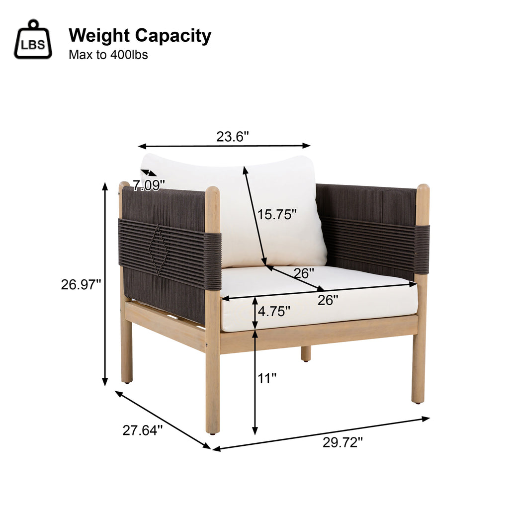 Seabrook Acacia Wood Outdoor Club Chair with Diamond Rope Weave & Cushions
