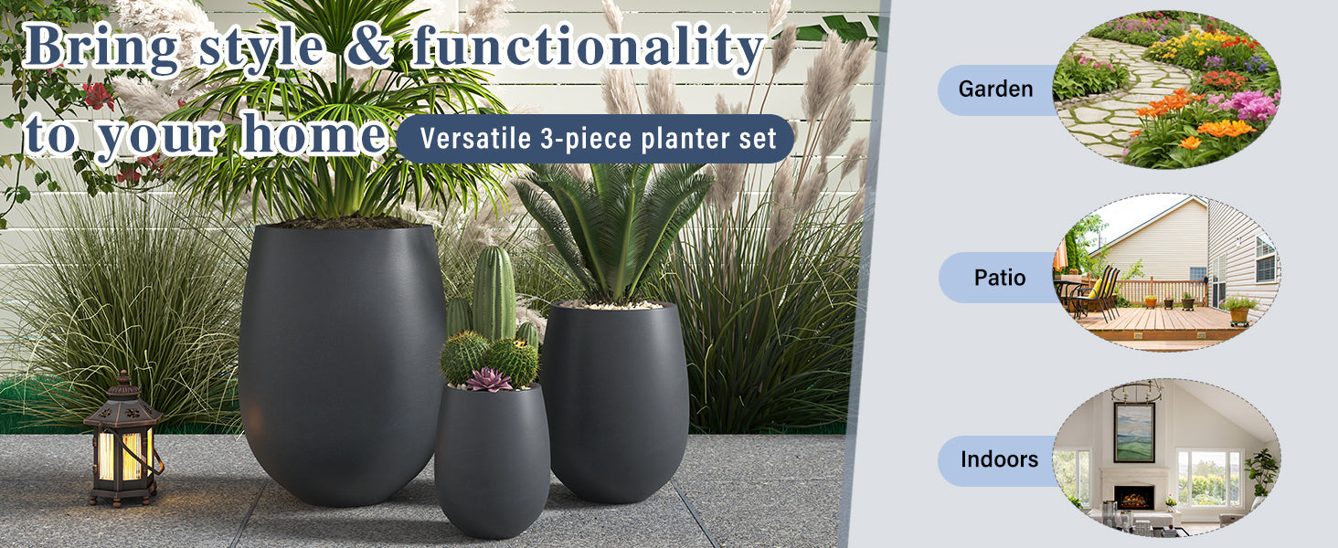Egg Shaped Lightweight Outdoor Planter, Set of 3