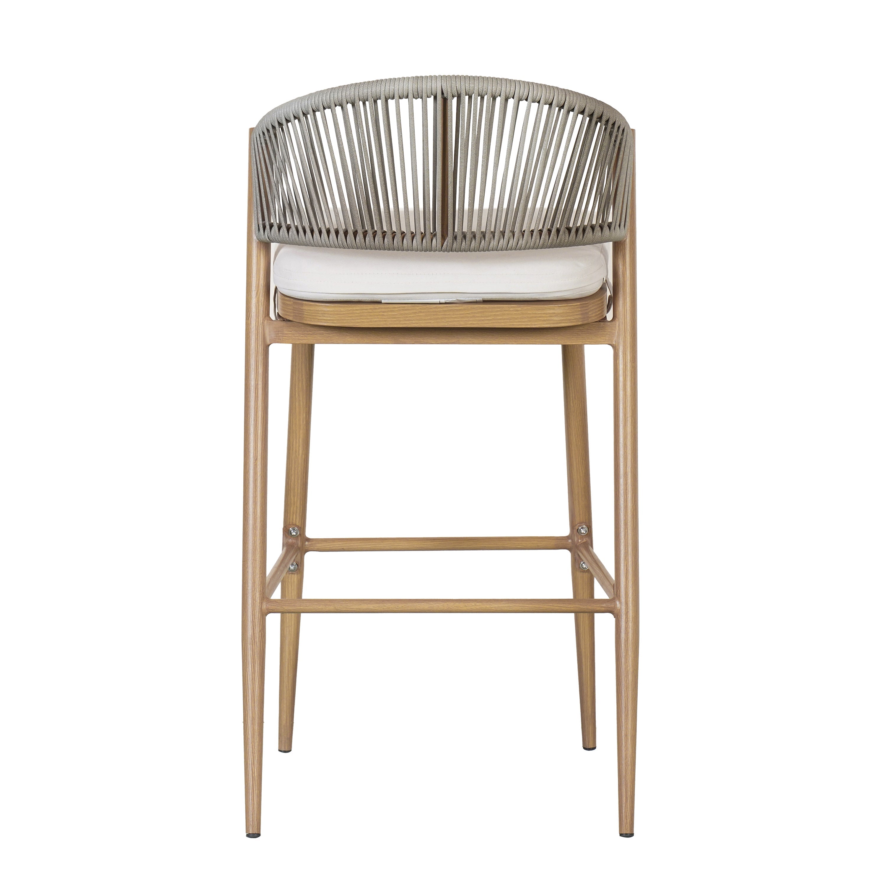Outdoor Metal Frame Stools with Scallop-Shaped Backrest & Water-Resistant Cushions, Set of 2