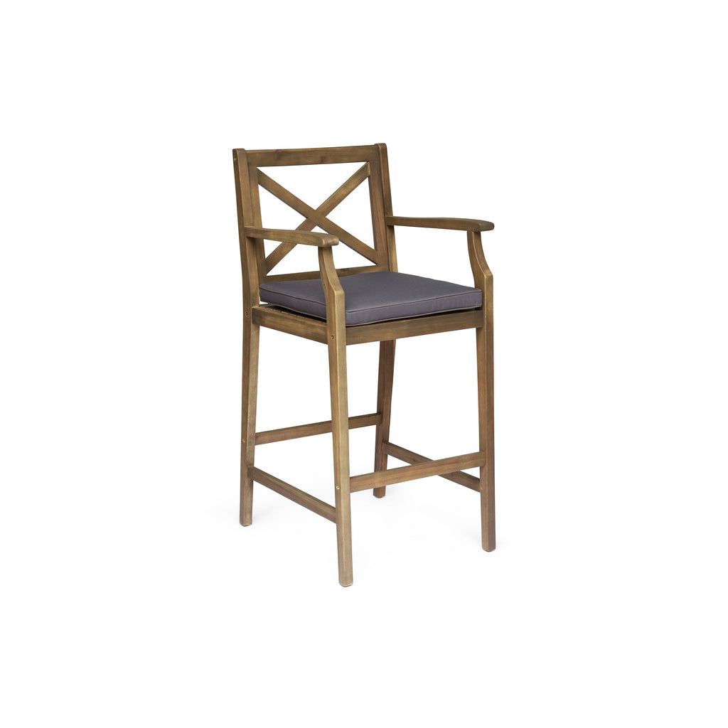 Perla Outdoor Acacia Wood Barstools, Set of 2