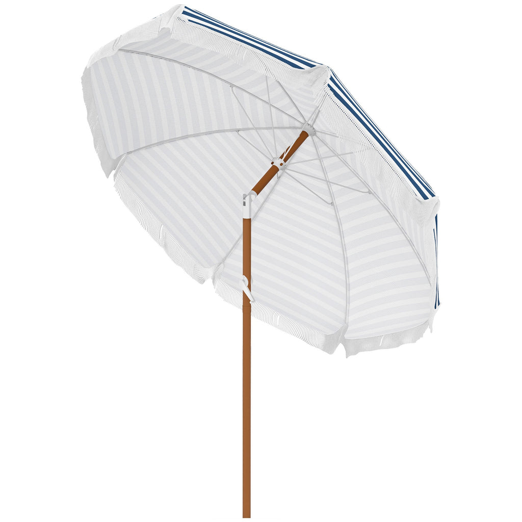 7' Nautical Stripe & Fringe Outdoor Patio Umbrella with Tilt