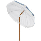 7' Nautical Stripe & Fringe Outdoor Patio Umbrella with Tilt