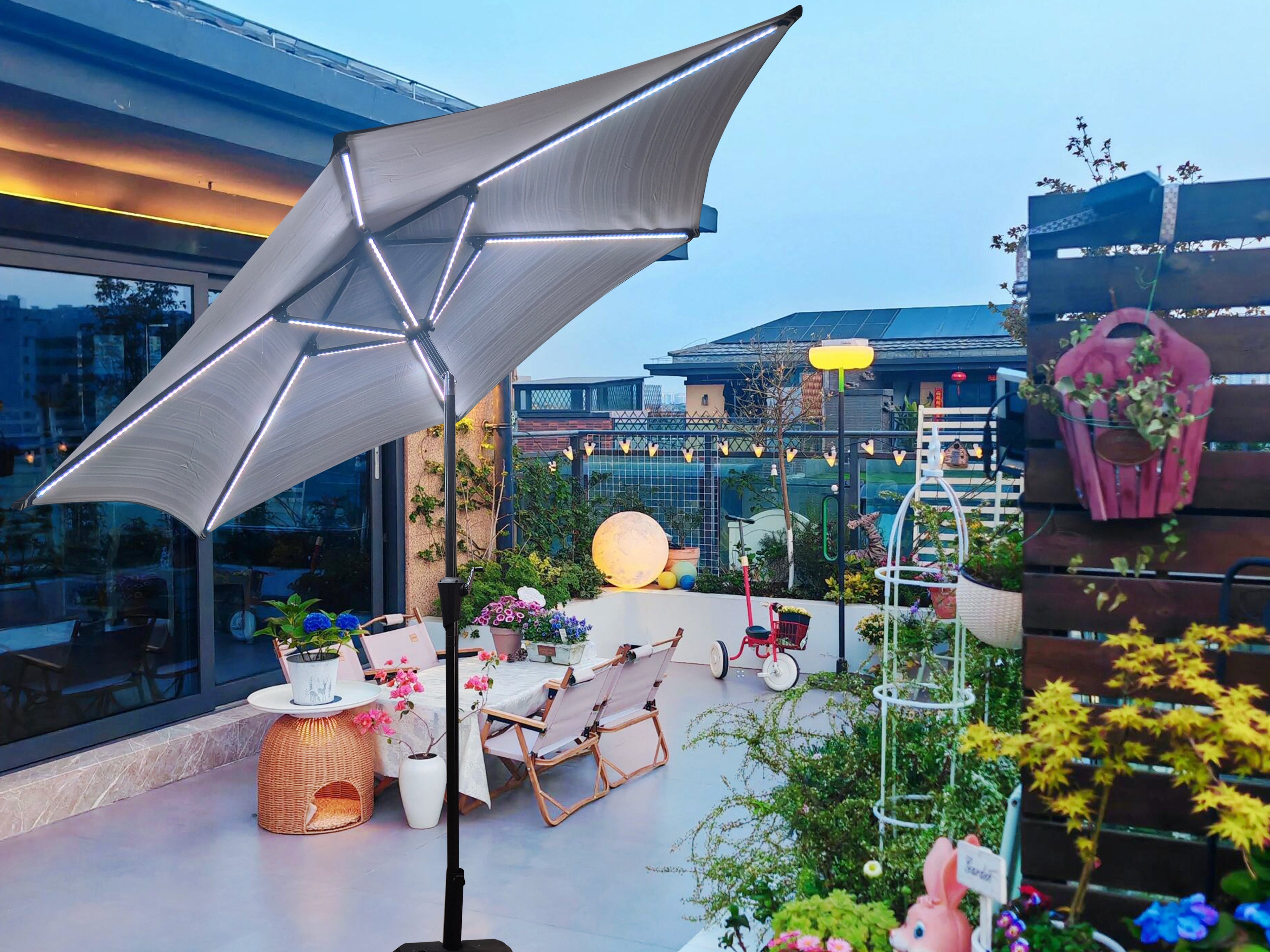 Parasol 9' Patio Umbrella with Lights