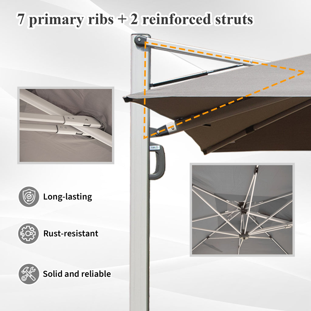 9' Aluminum Cantilever Tilt Patio Umbrella with Center Pole, Base Not Included