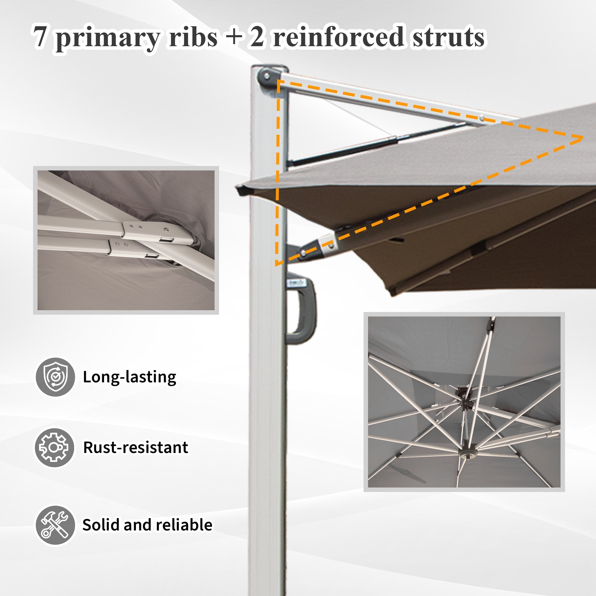 9' Aluminum Cantilever Tilt Patio Umbrella with Center Pole, Base Not Included