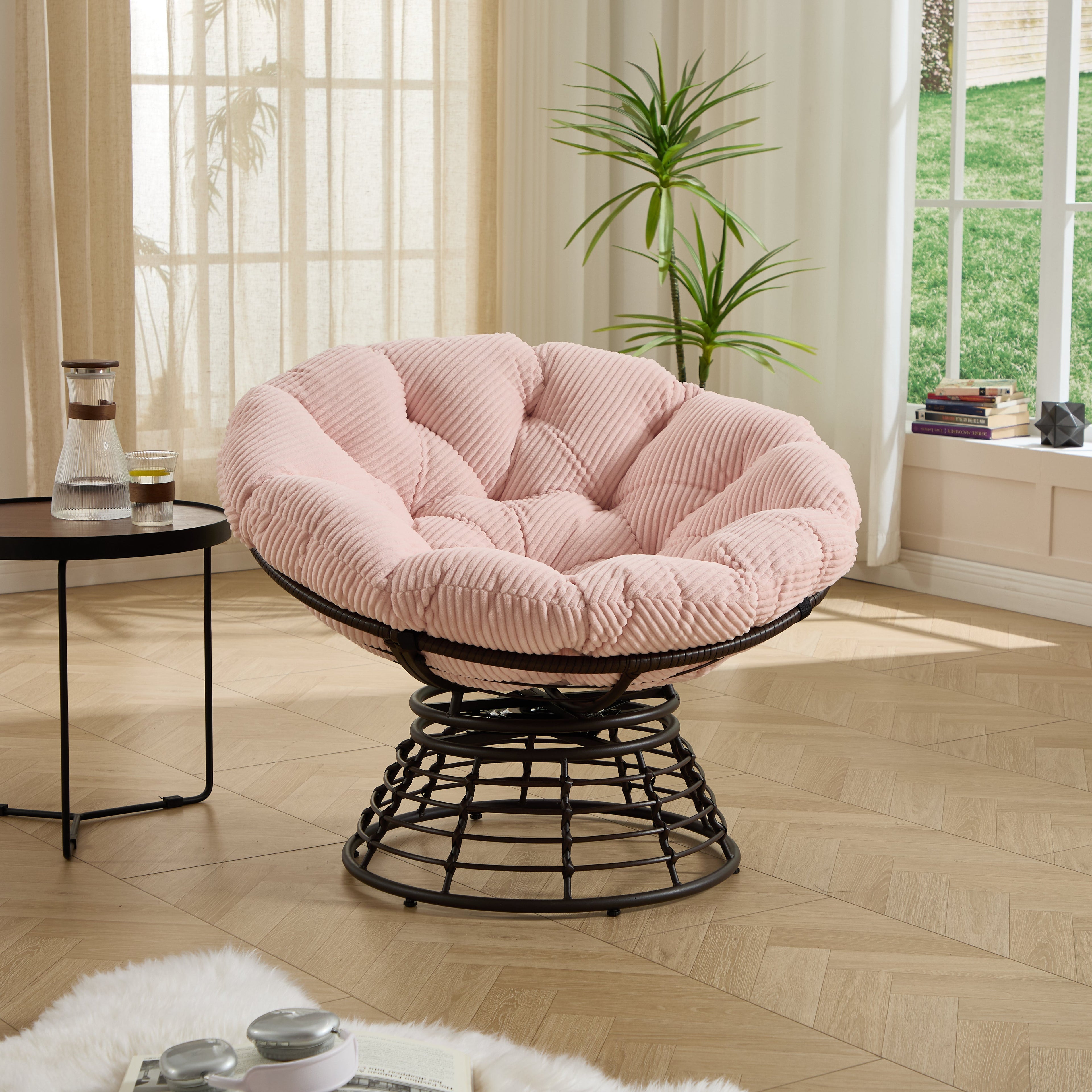 360° Swivel Indoor Outdoor Wicker Papasan Chair with Soft Thick Cushion