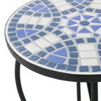 Outdoor Round End Table with Mosaic-Style Top and Curved Iron Legs