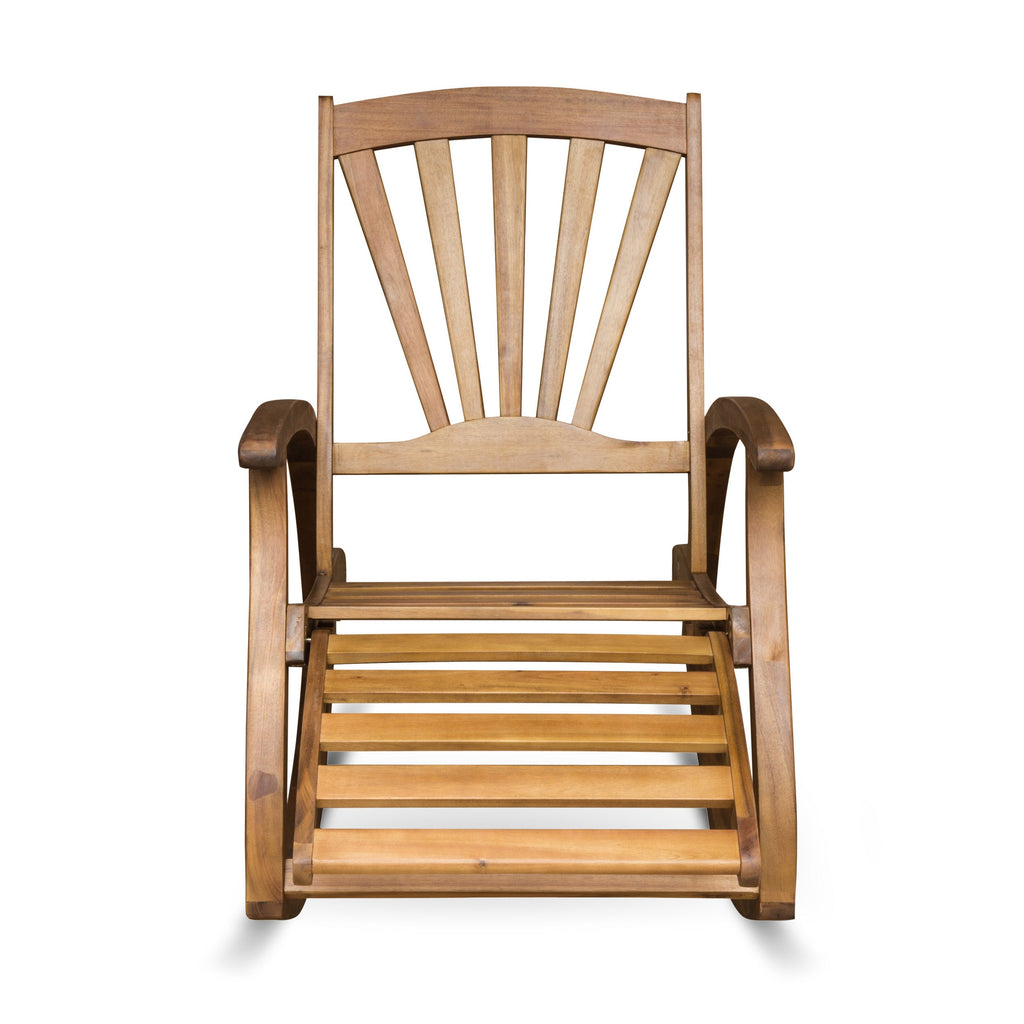 Outdoor Acacia Wood Rocking Chair with Retractable Foot Rest