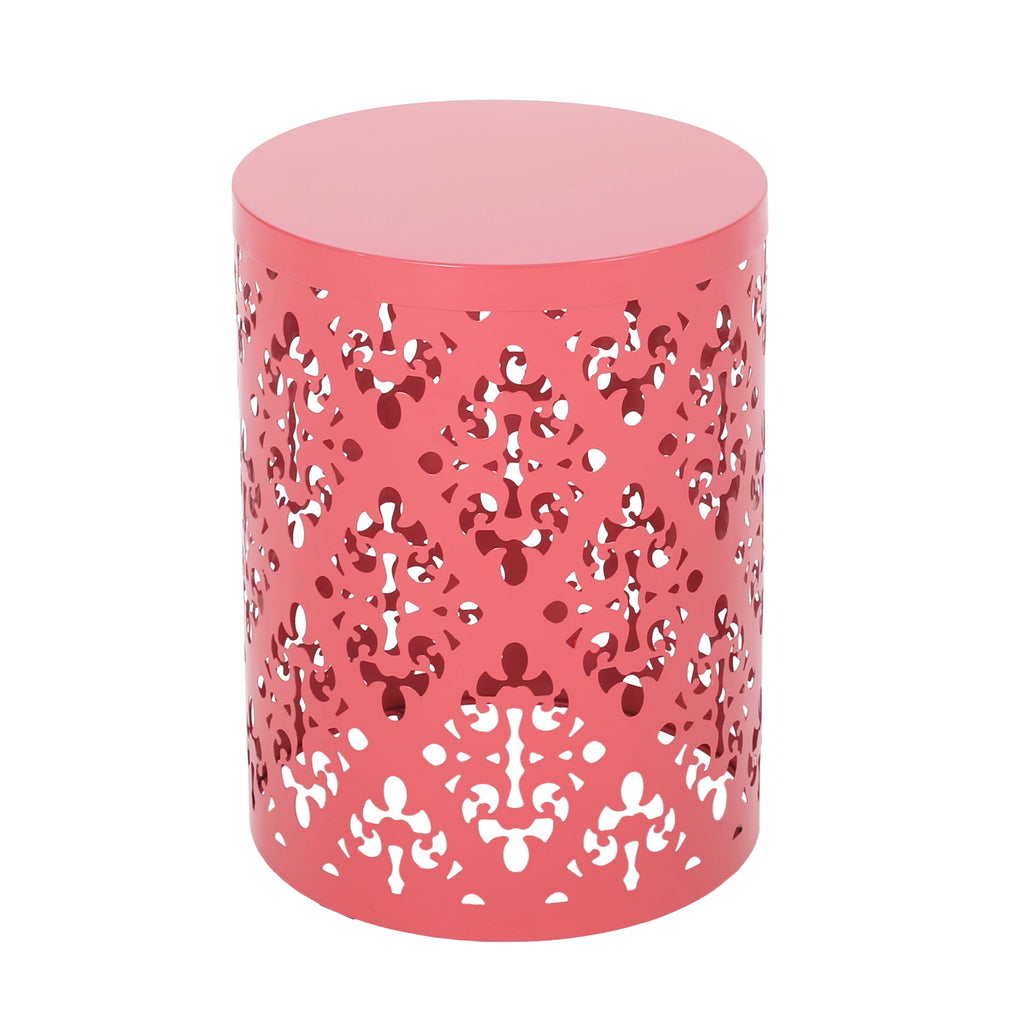 Spherical Outdoor Cylindrical End Table with Iron Cut Design