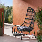 Outdoor Basket Chair with Gridded Design and Metal Frame