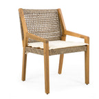 Capri Outdoor Acacia Wood & Wicker Dining Chairs with Cream Cushion, Set of 2