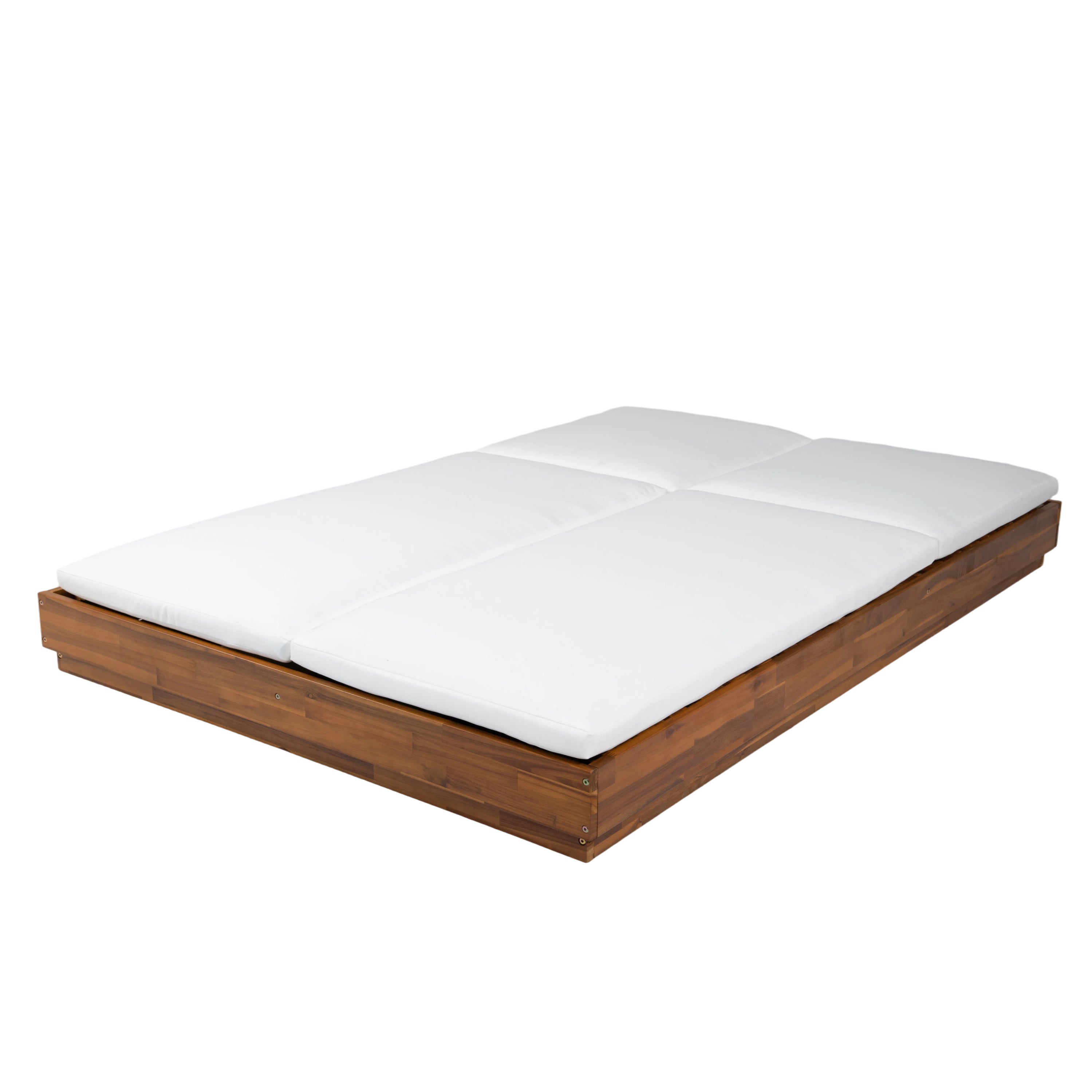 Adjustable Acacia Wood Low-Profile Double Sunlounge with Cushion