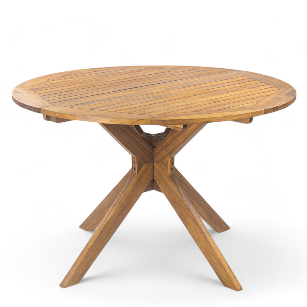 Stanford Outdoor Round Acacia Wood Dining Table with X Base