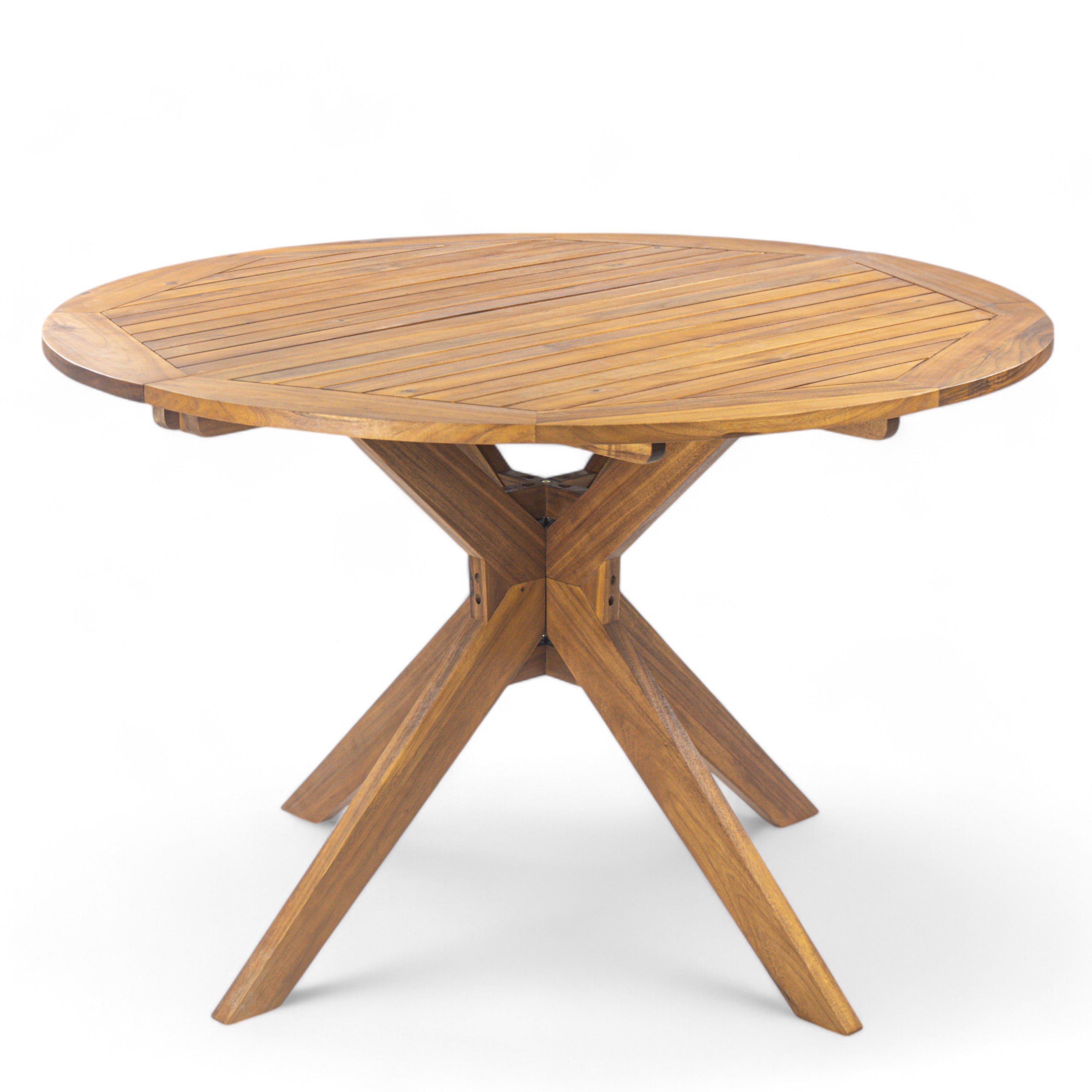 Stanford Outdoor Round Acacia Wood Dining Table with X Base
