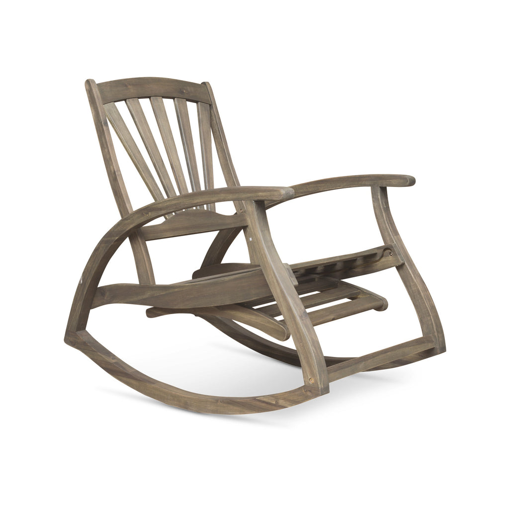 Outdoor Acacia Wood Rocking Chair with Retractable Foot Rest