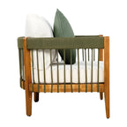 Azari Outdoor Acacia Wood Club Chair with Handwoven Rope Accents & Curved Backrest