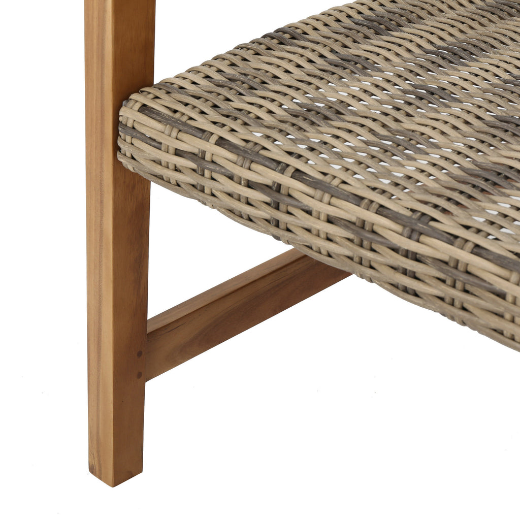 Hampton Outdoor Rattan & Acacia Wood Wicker Club Chairs, Set of 2