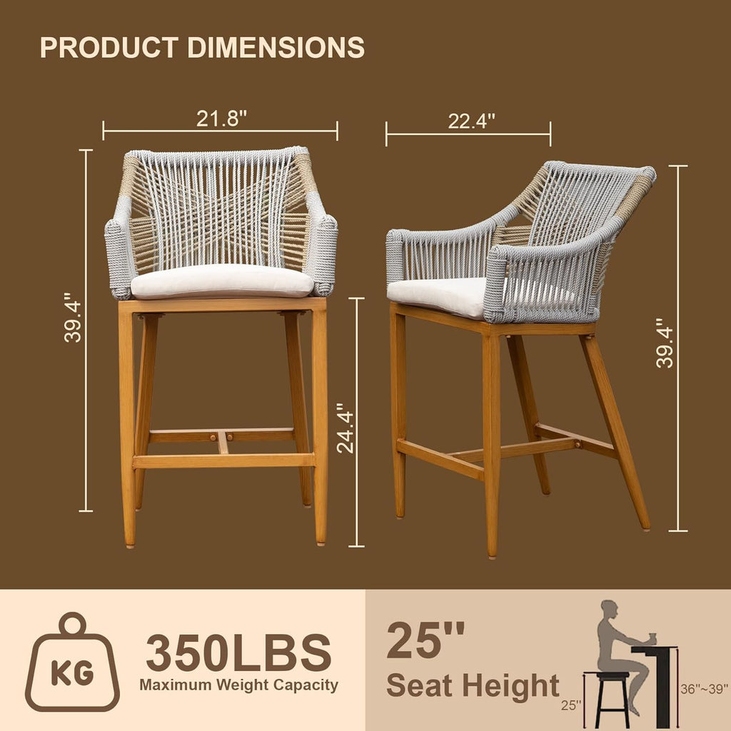 Creation Outdoor Bar Stool with Square Backrest & Adjustable Foot, Set of 2
