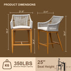 Creation Outdoor Bar Stool with Square Backrest & Adjustable Foot, Set of 2