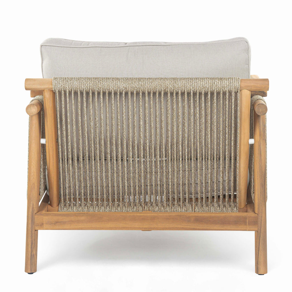 Outdoor Wood Club Chair with Rope Accents