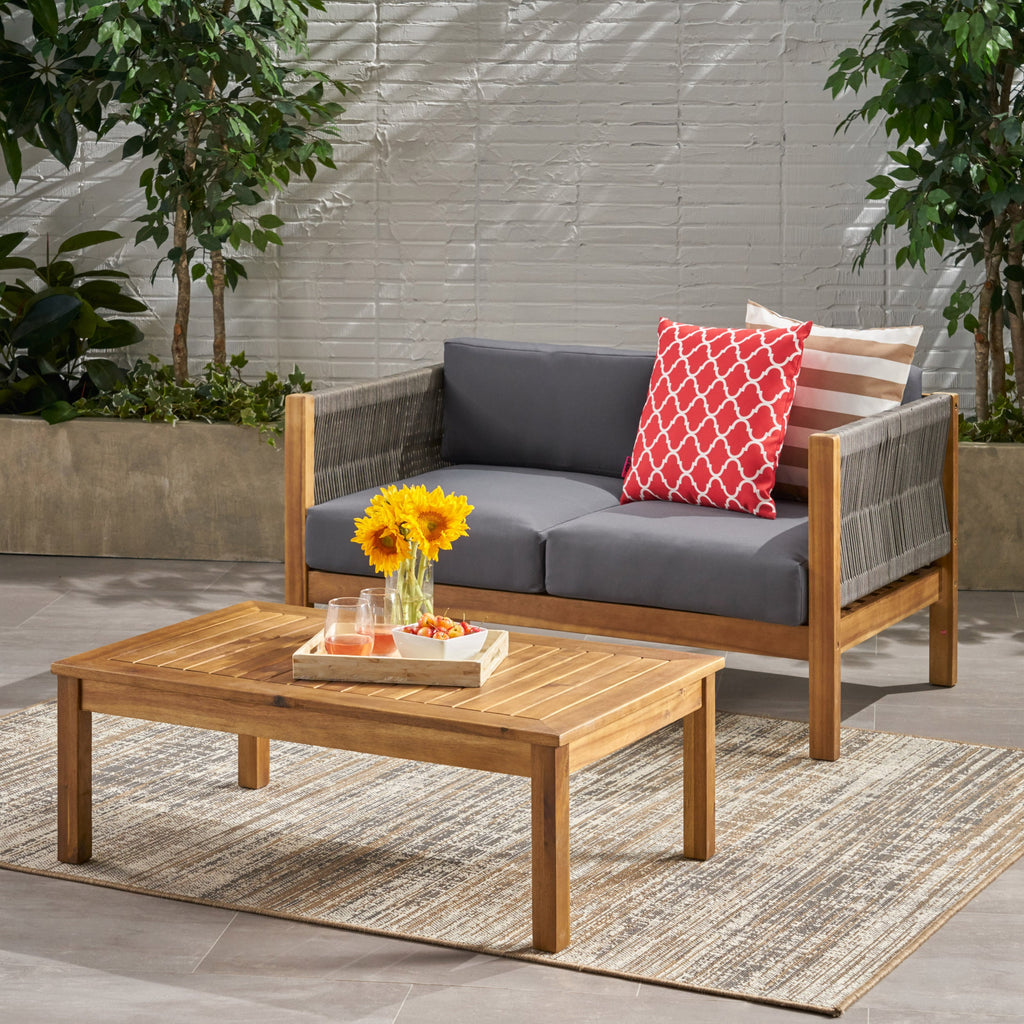 Laurel Outdoor Acacia Wood Loveseat with Coffee Table