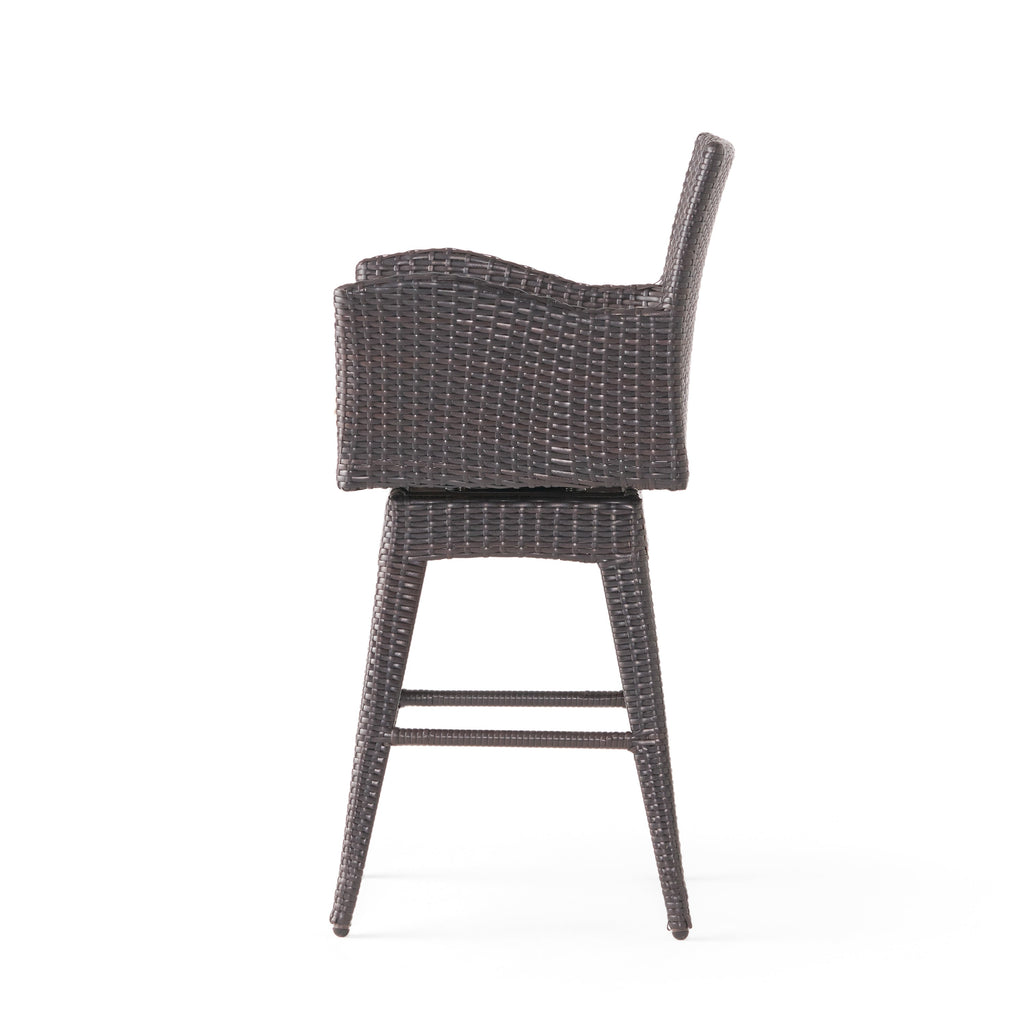 Liden Outdoor Modern PE Rattan Swivel Barstool with Tapered Legs