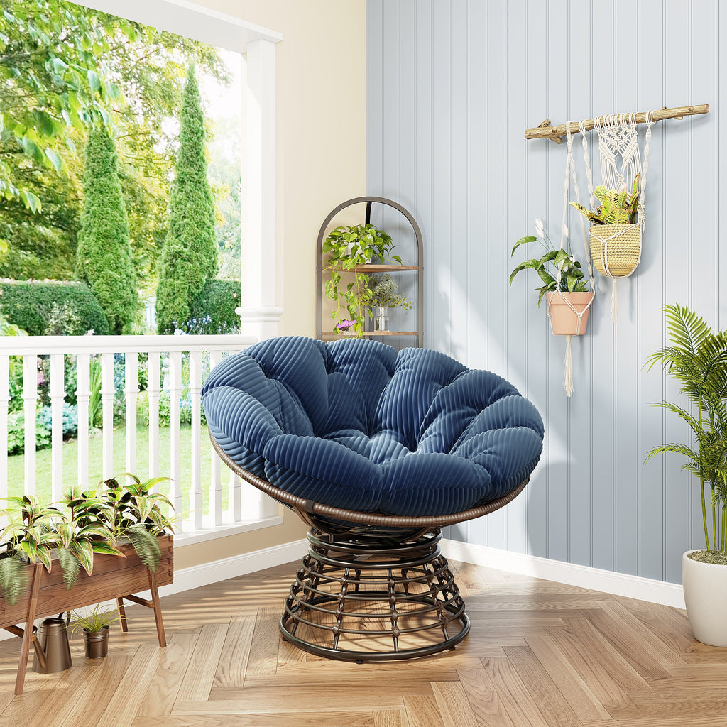 360° Swivel Indoor Outdoor Wicker Papasan Chair with Soft Thick Cushion
