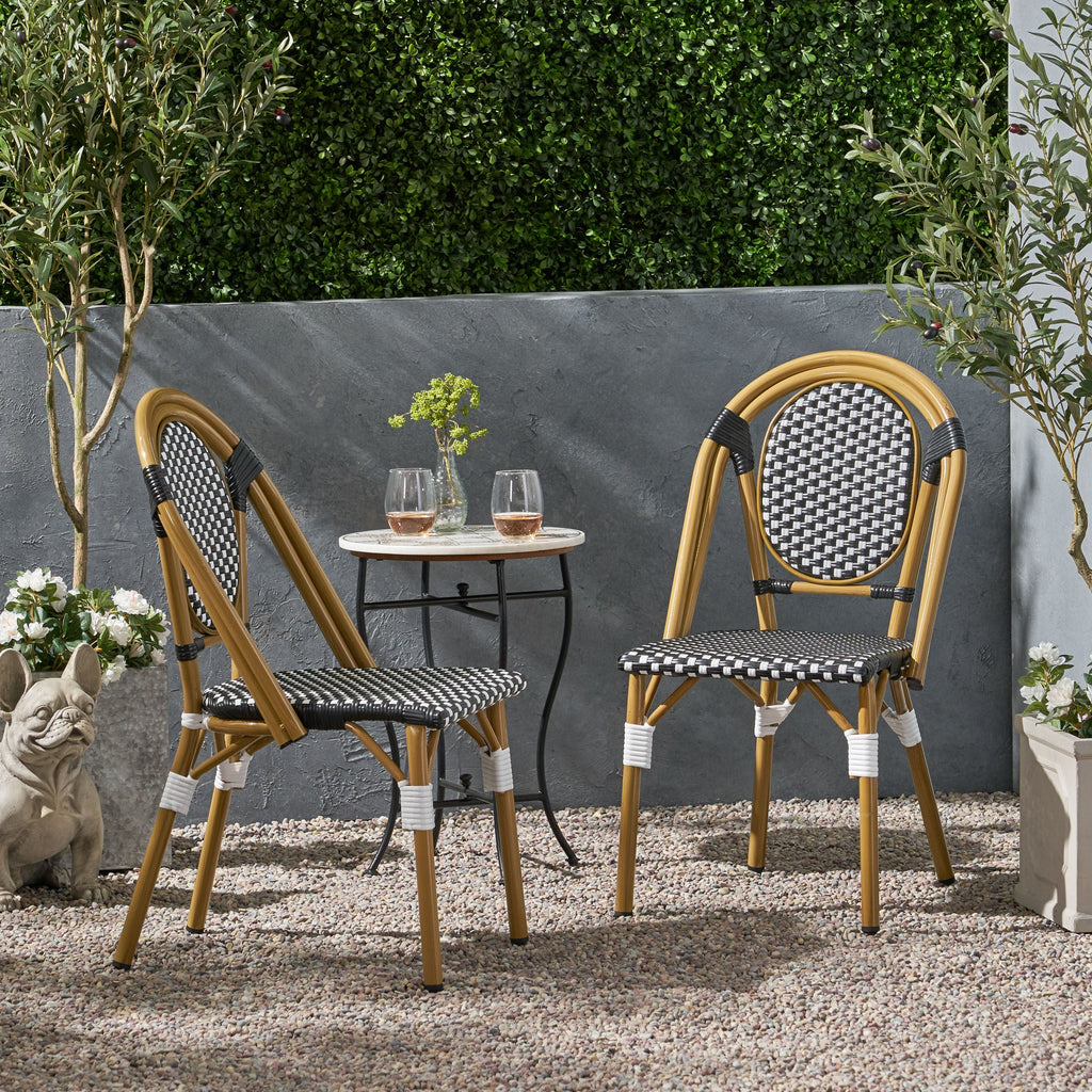 PE Rattan and Aluminum Bistro Chair with Sloped Arms, Set of 2