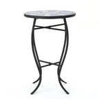 Outdoor Round End Table with Mosaic-Style Top and Curved Iron Legs