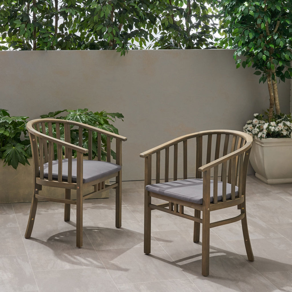 Venerable Outdoor Dining Chair with Slatted Back and Cushion Seat, Set of 2