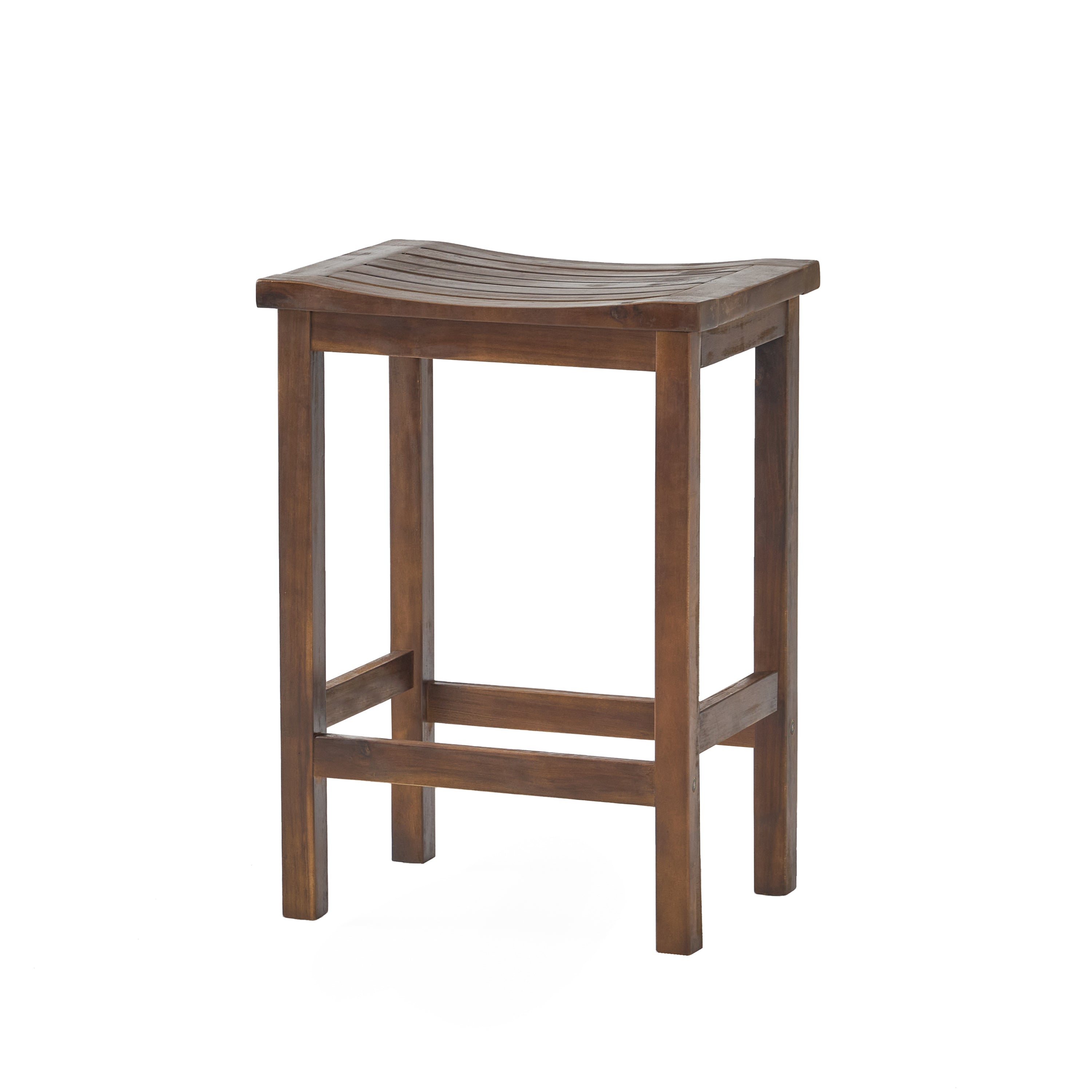Mahogany Brown Outdoor Acacia Wood Counter Height Barstool, Set of 2