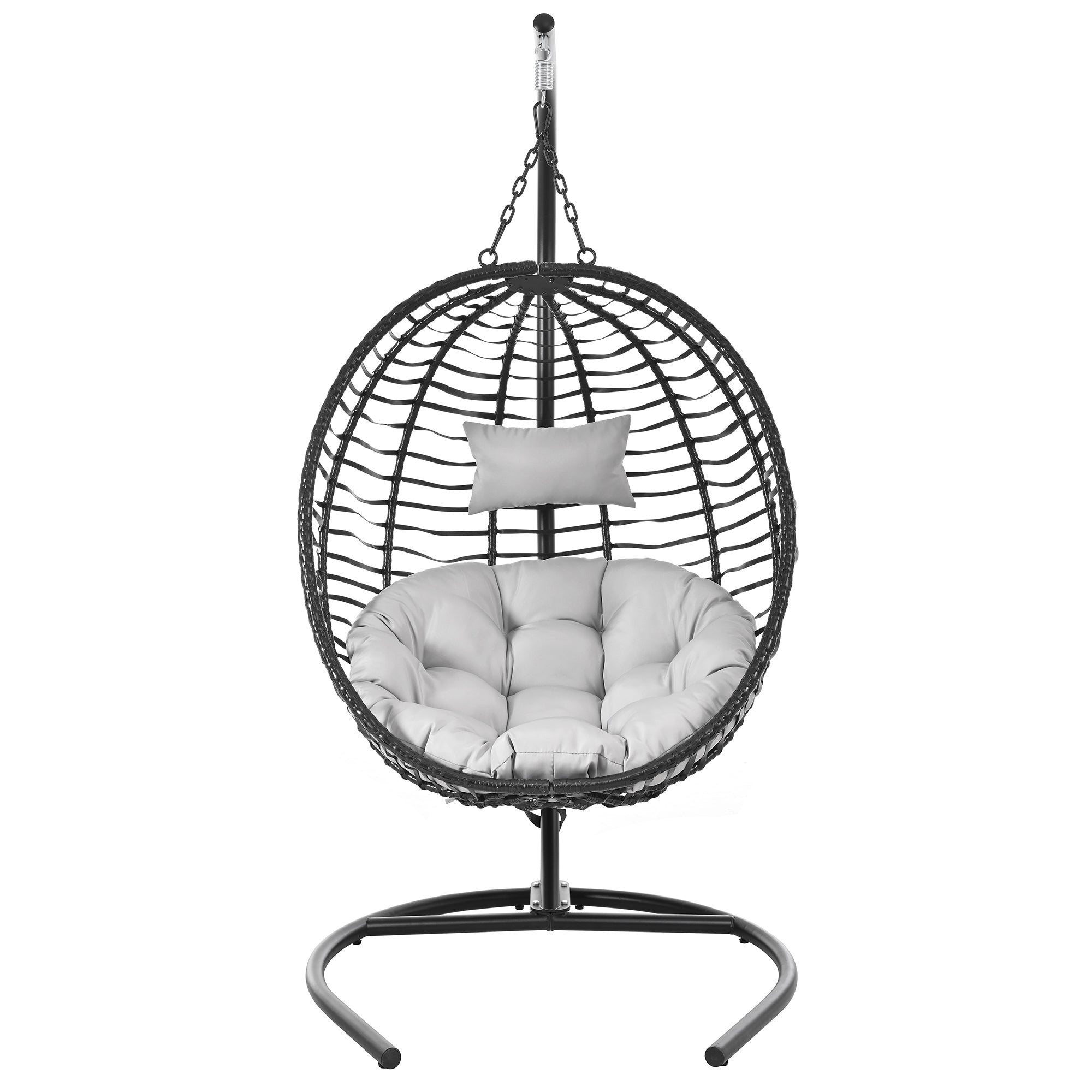 Folding Hanging Swinging Egg Chair with Stand & Tufted Cushion