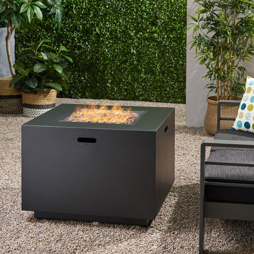 33" Outdoor Iron Square Propane Fire Pit, Tank Inside, 50,000 BTU