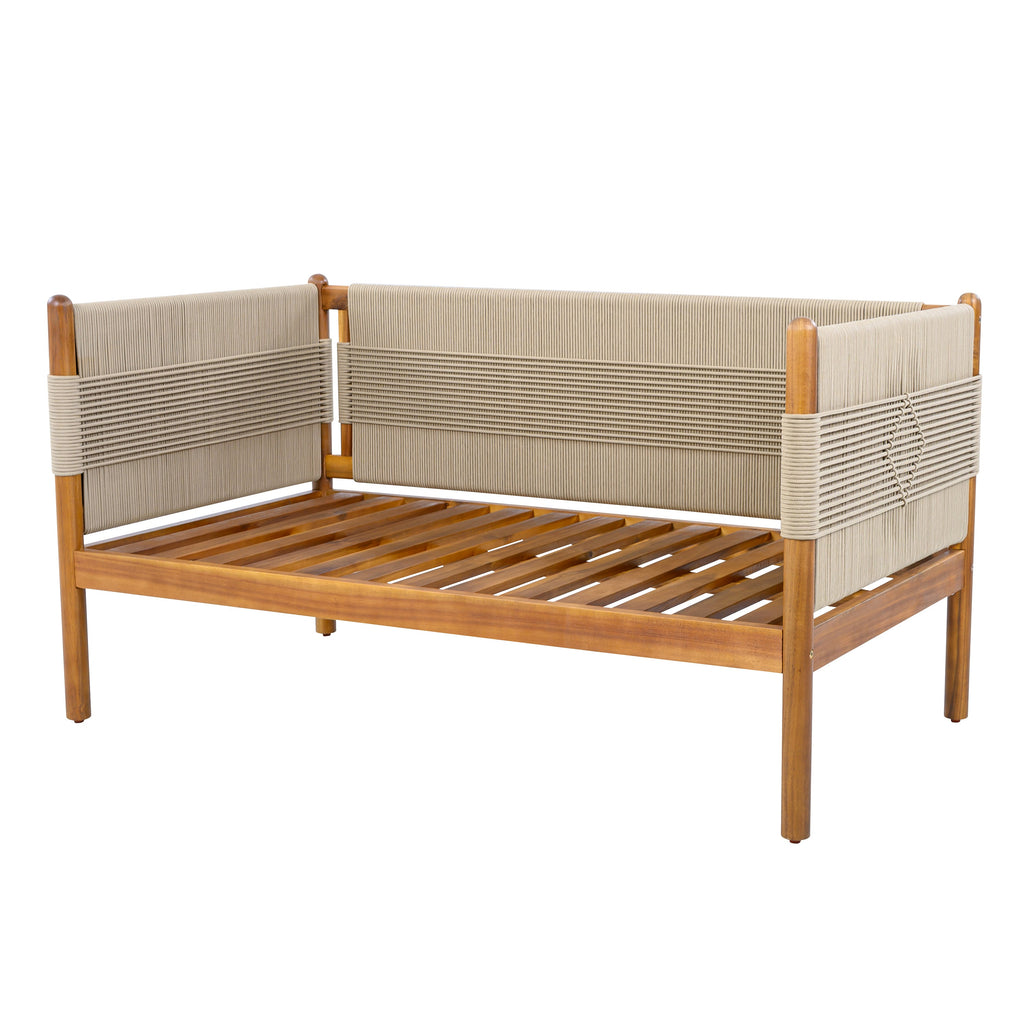 Seabrook Acacia Wood Outdoor Loveseat with Diamond Rope Weave & Cushions