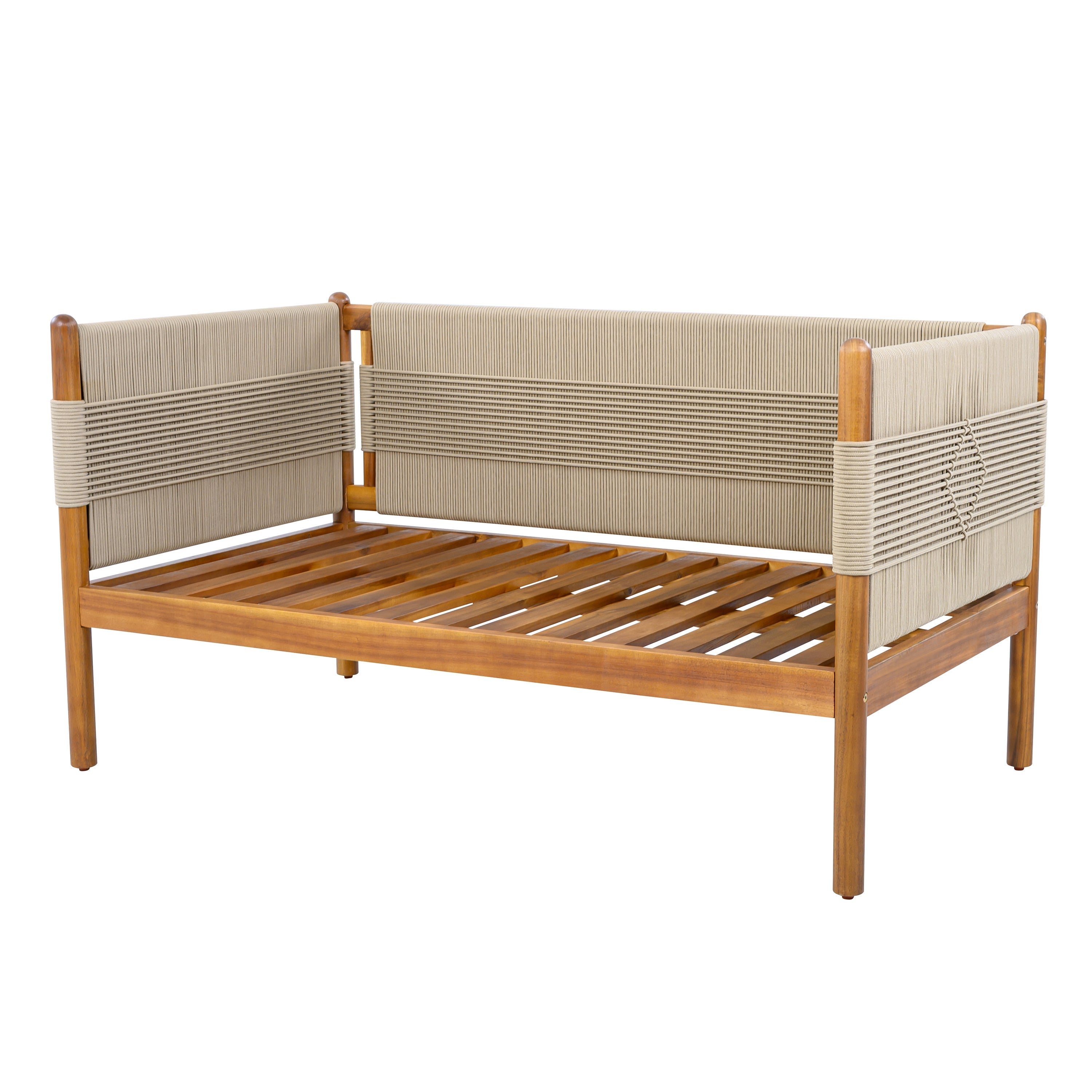 Seabrook Acacia Wood Outdoor Loveseat with Diamond Rope Weave & Cushions