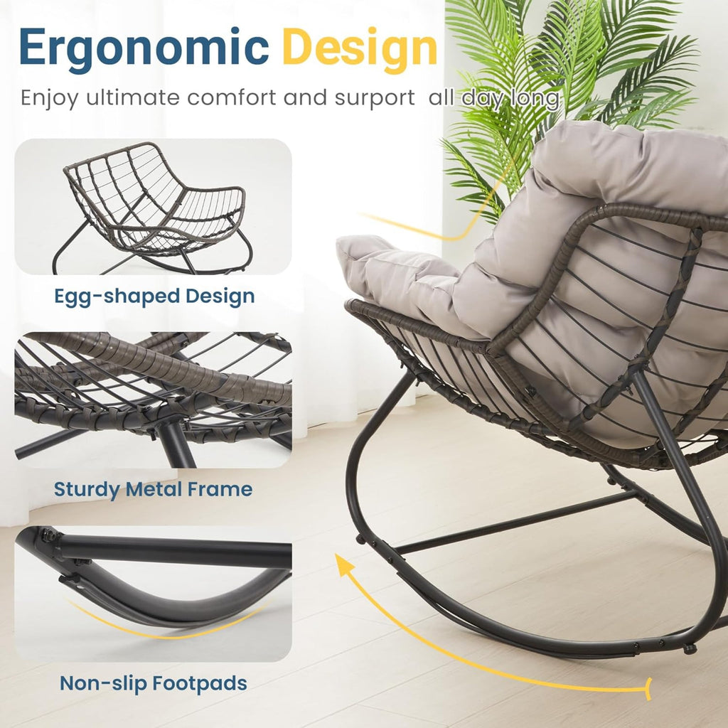 All-Weather Wicker Egg Rocking Chair with Ottoman