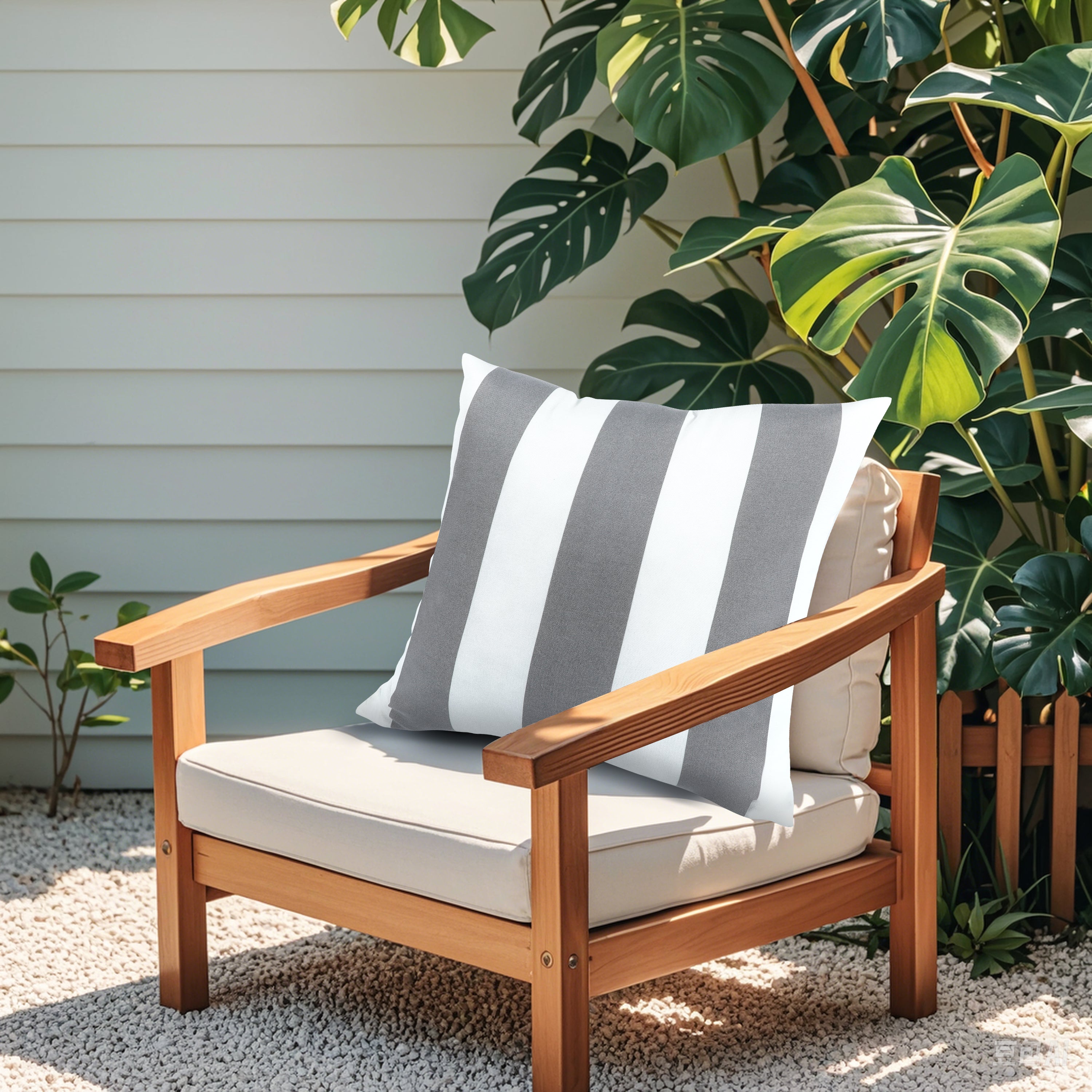 Gray & White Stripe Outdoor Square Pillows, Set of 2