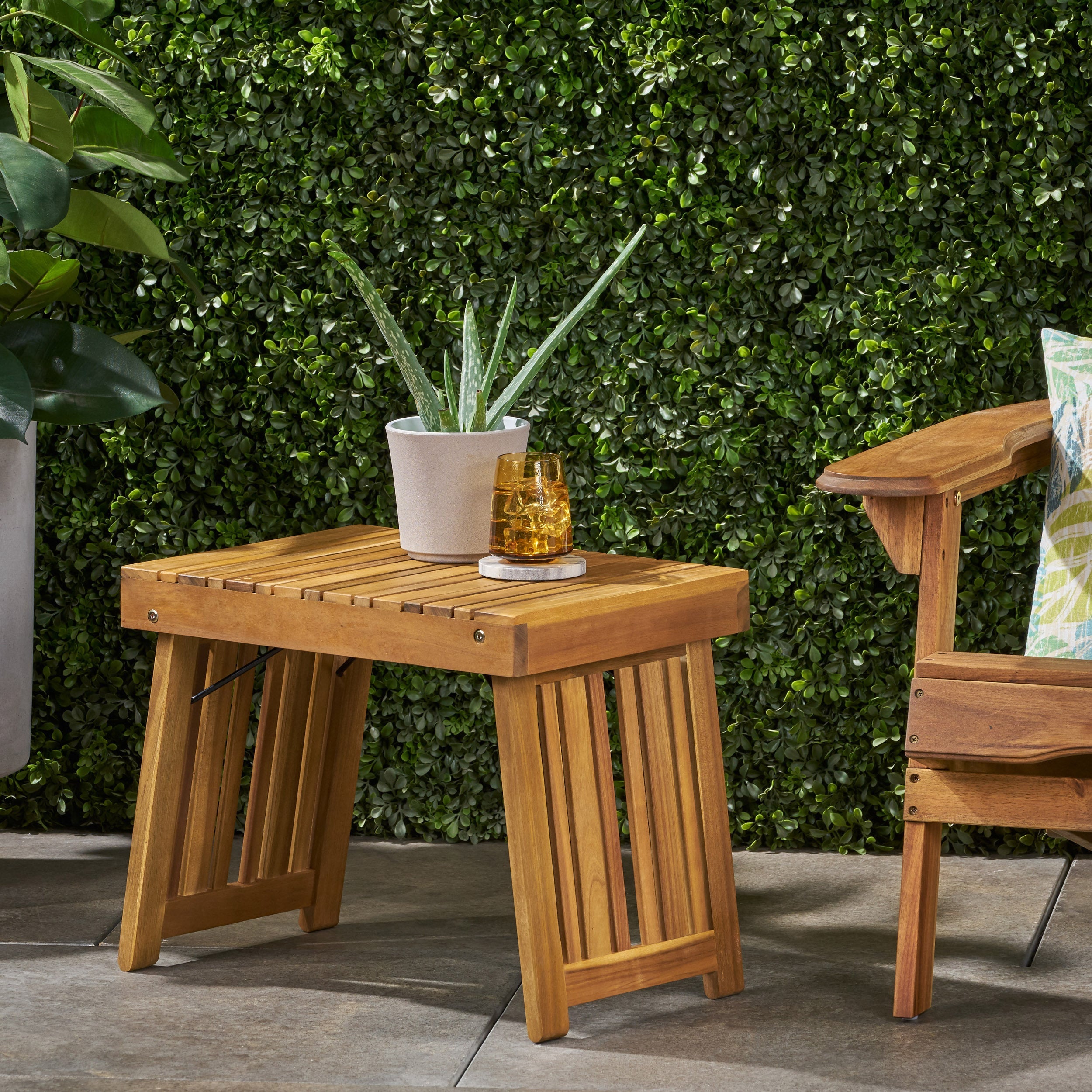 Kyoto Outdoor Foldable Side Table with Slat Design
