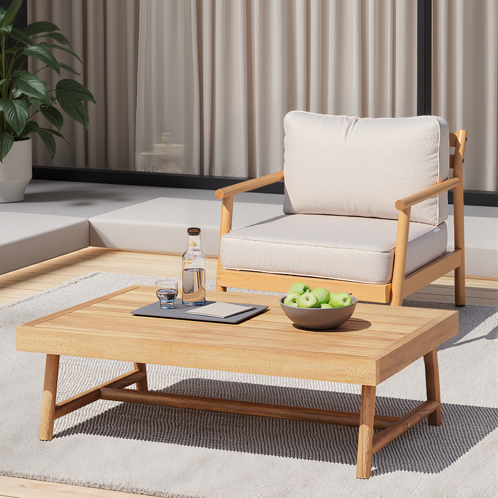 Indira Outdoor Acacia Wood Chat Set