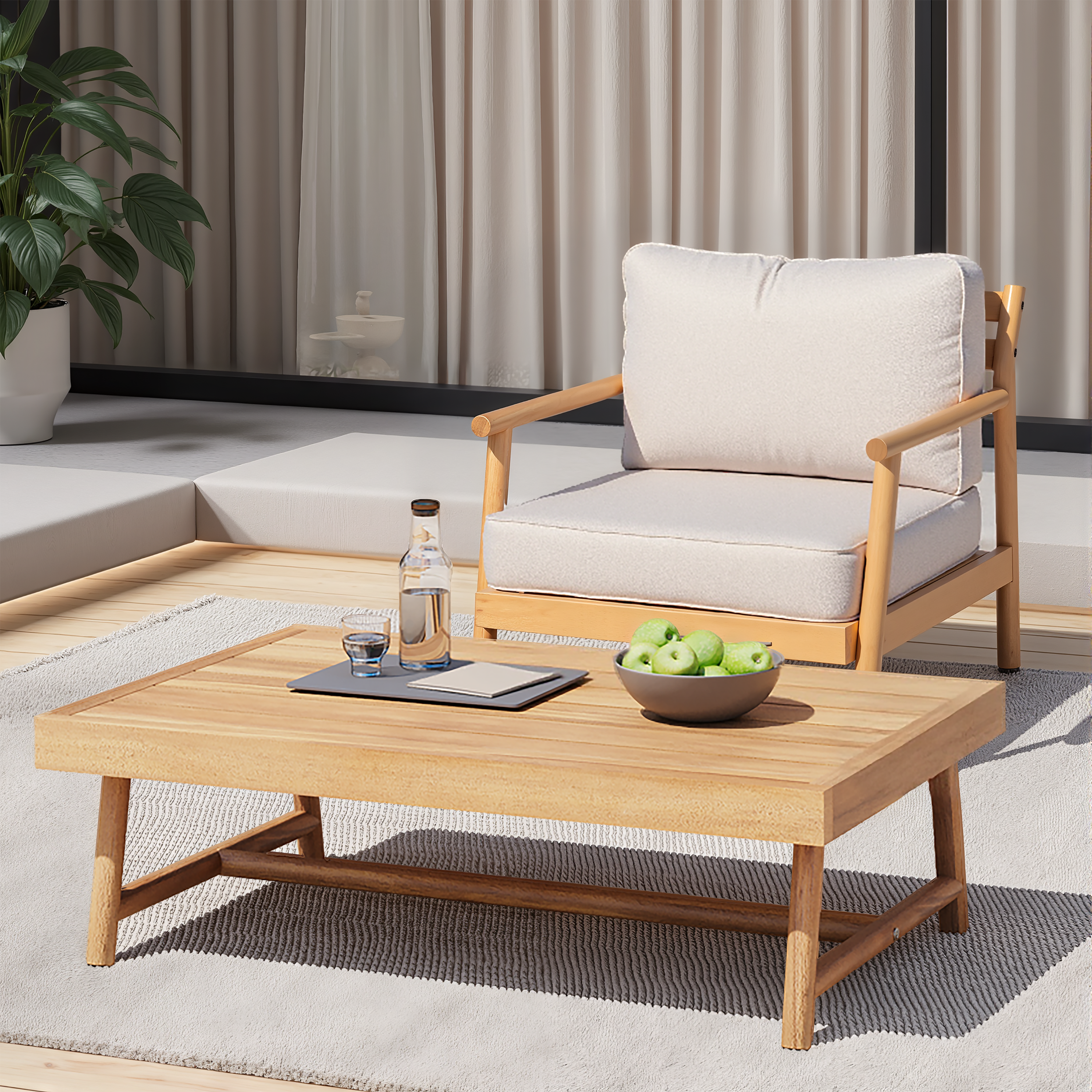 Indira Outdoor Acacia Wood Chat Set