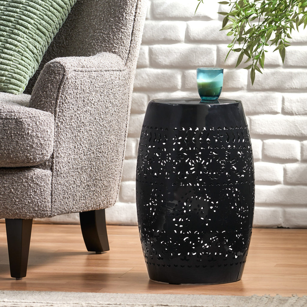 Ruby Outdoor Metal Lace Cutout Accent Table