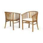 Venerable Outdoor Dining Chair with Slatted Back and Cushion Seat, Set of 2