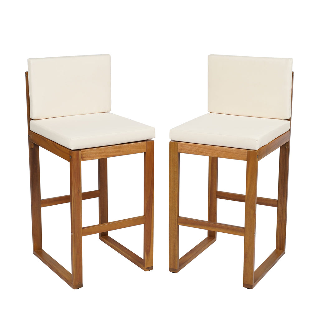 Seacliff Outdoor Acacia Wood Barstools, Set of 2