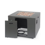 33" Outdoor Iron Square Propane Fire Pit, Tank Inside, 50,000 BTU